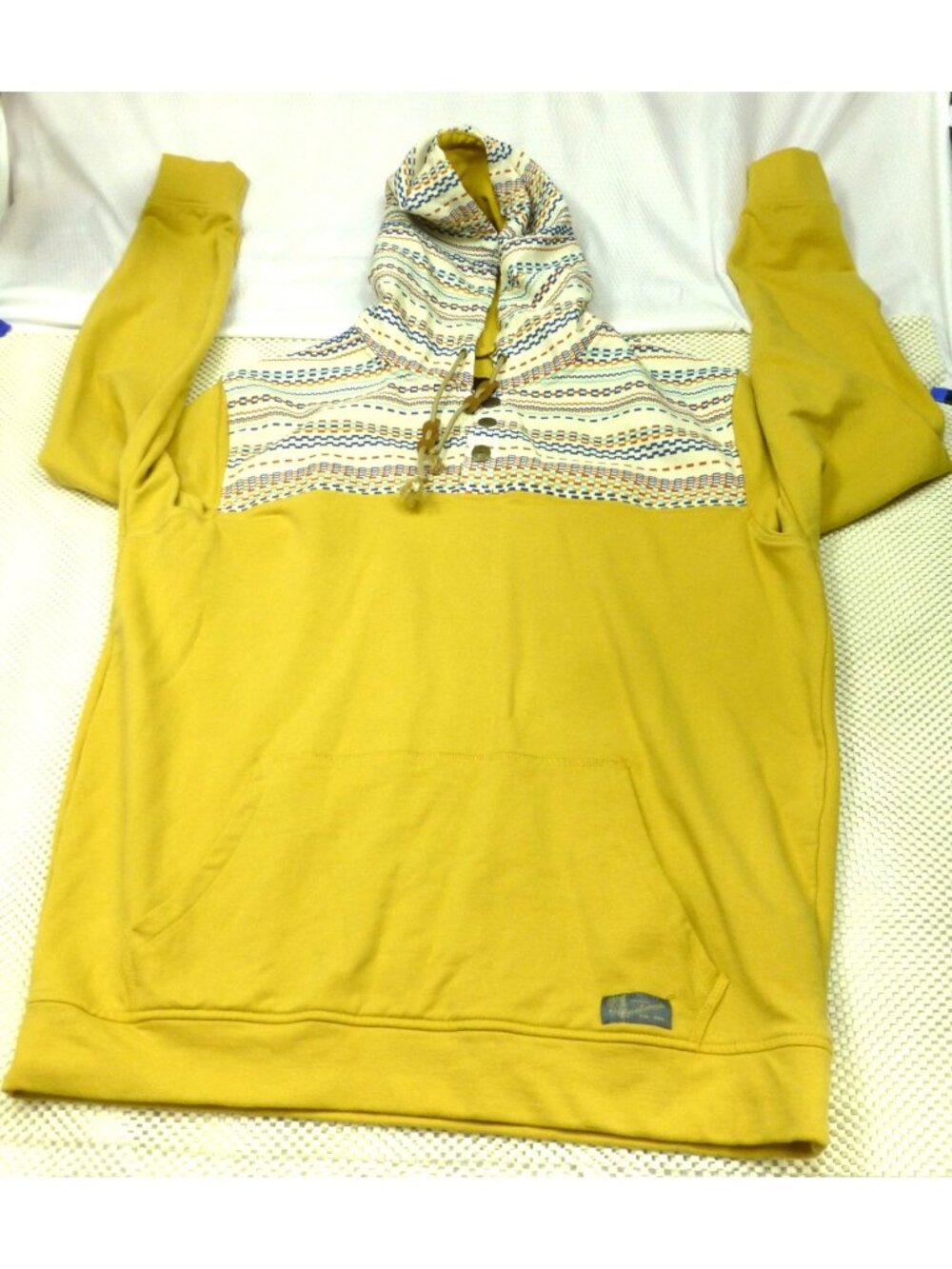 STS Ranchwear Mustard Hoodie With Aztec Print Hood & Buttons Size S Cotton Blend
